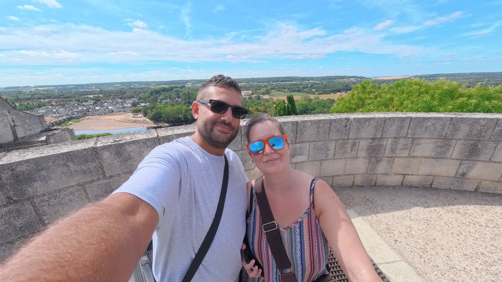 The family exploring Chinon Fortress